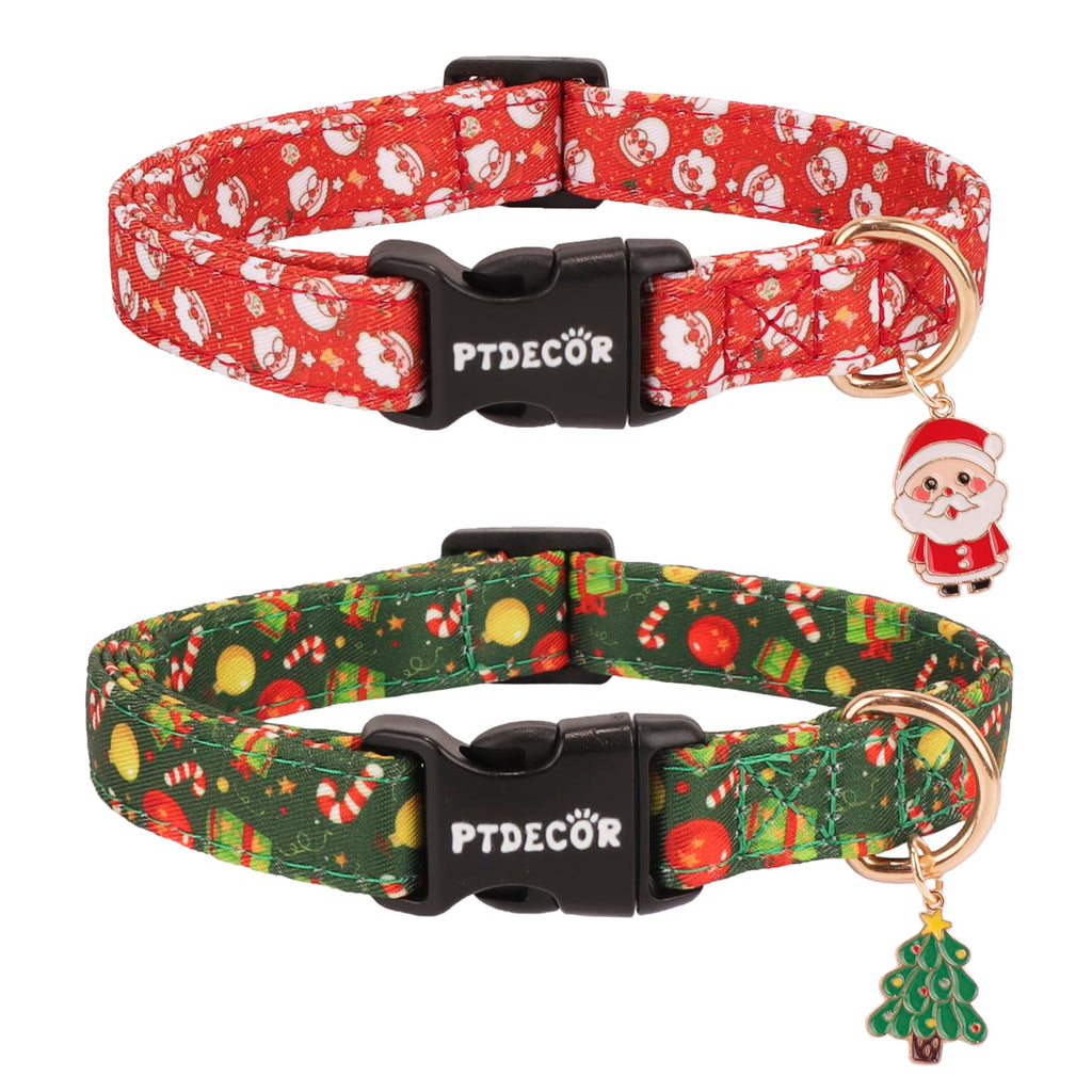 PTDECOR Christmas Dog Collar, Multi Size, Adjustable Red Green Santa Christmas Collars for Large Dogs (Large)