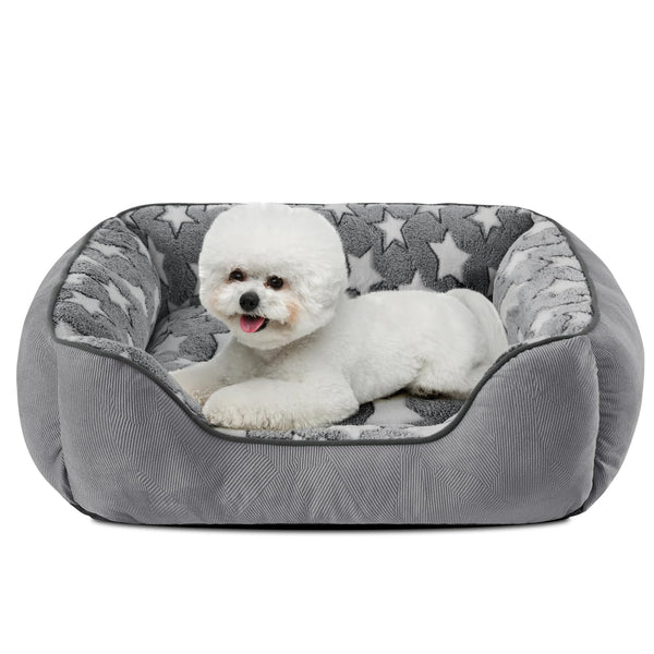 SIWA MARY Rectangle Dog Bed for Small Medium Dogs, Calming Dog Bed Small Size Dog, Orthopedic Dogs Sofa Bed, Washable Soft Calming Sleeping Soft Puppy Bed, Anti-Slip Bottom, Grey, S (20"x 19"x 6")