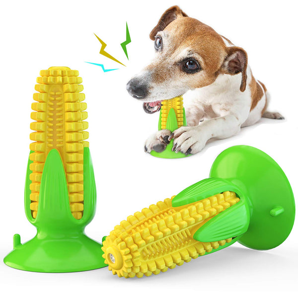 Carllg Puppy Teething Chew Toys, Dog Chew Toys - Corn Stick Tough Toys for Training and Cleaning Teeth, Squeaky Suction Cup Toothbrush Interactive Toy for Small Medium Dog