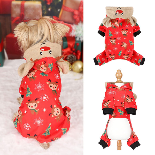Dog Christmas Pajamas Fleece Sweater, Clothes, Warm Reindeer Outfit, Winter Clothes for Small Dogs Girl Boy Pet Cat Pjs Puppy Doggie（Small）