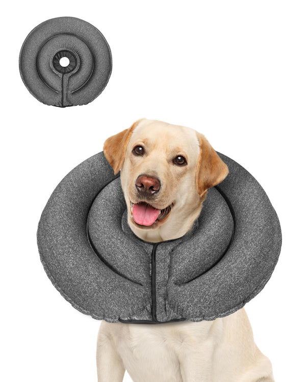 MIDOG Dog Cone Alternative for Large Medium Dogs - Soft Inflatable Collar After Surgery, Adjustable Protective Recovery E-Collar, Does Not Block Vision (Gray, XL, Patented)