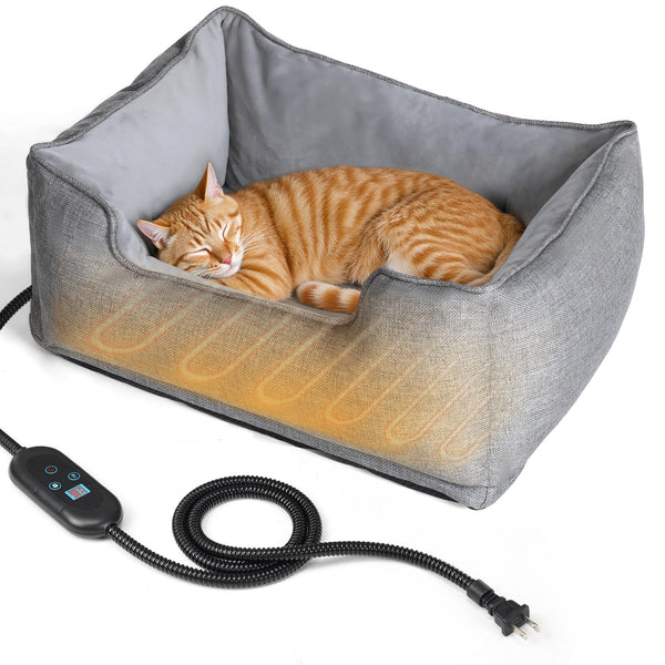 PETEMPO Heated Cat Bed Indoor, Heated Pet Bed with Adjustable Temperature & Timer, Pet Heating Pad for Kittens, Puppies, Dogs, Cats in Winter, UL & FCC Certified