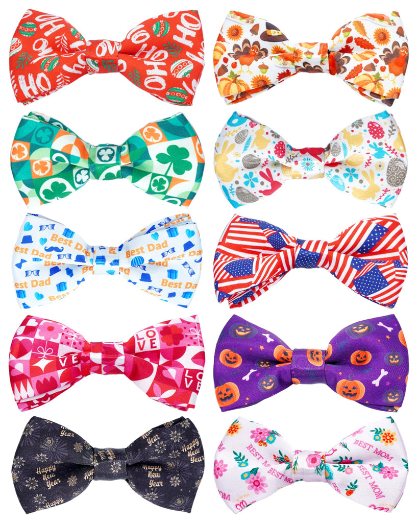 PET SHOW 10 Pack Holiday Small Dog Bow Ties Sliding Collar Attachments Puppy Cats Festival Patterns Bowties for Medium Dogs Classy Bowknots Party Wedding Pet Grooming Accessories(Small)