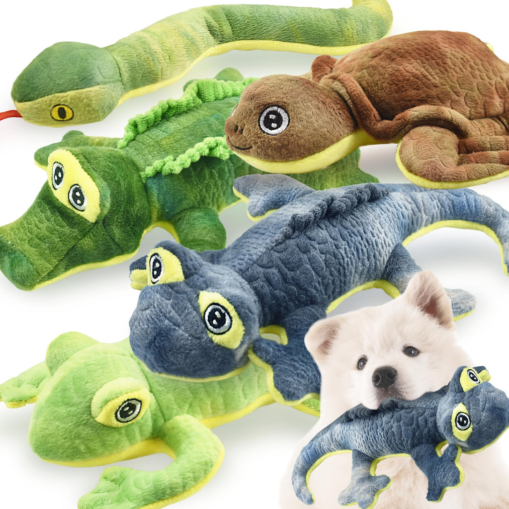 LECHONG Stuffed Animal Dog Toys, 5 Pack Tough Squeaky Dog Toys, Plush Toys Assortment, Great Value Pet Toys Bundle, Woodland Series Chew Toys for Large Medium and Small Dogs Puppy Pet Toys