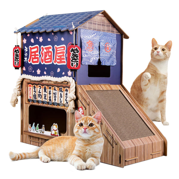 opbodqo Cardboard Cat House for Indoor,Cat Scratcher House,Cat House with Scratchers,(29.5inx28.5inx18in),Double Cat Bed.