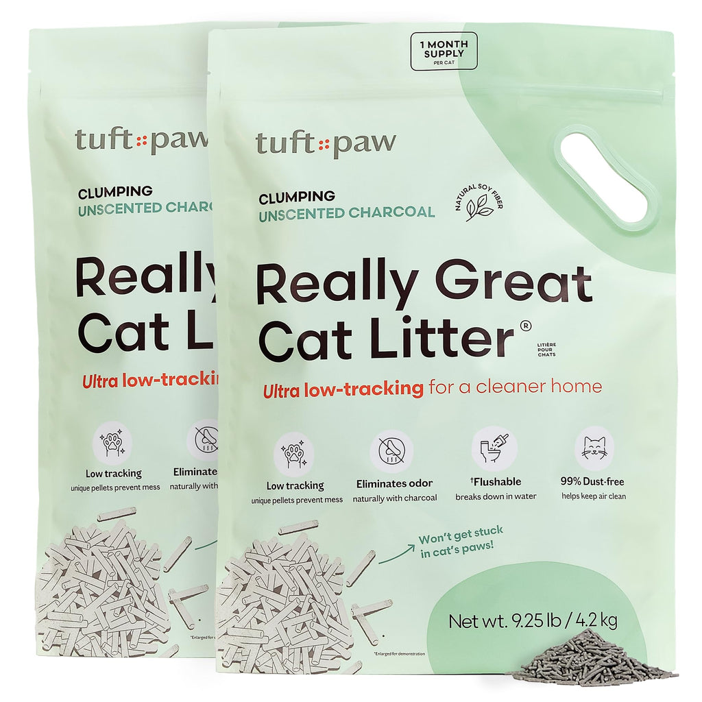 Tuft + Paw Really Great Cat Litter, Low Tracking Tofu Cat Litter, Clumping, Flushable, Odor Control, Dust-Free, Unscented - 9.25lbs x 2Bags