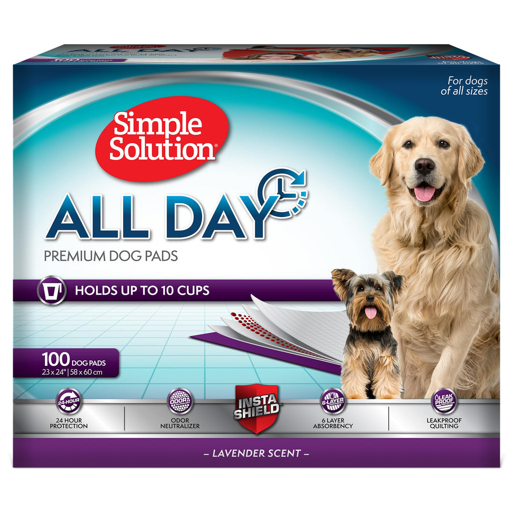 Simple Solution All Day Disposable Pee Pads for Dogs, XL Puppy Potty Training Wee Pad, 6 Layers Thick, Absorbent, Attracts Dogs, Leak Proof, Odor Neutralizing, Lavender Scent, LARGE 23"x24", 100 Count