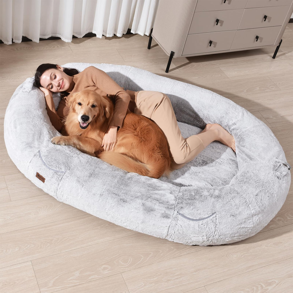 Human Dog Bed for People Large - Bean Bag Adult Size Giant Extra Sized for Kid Waterproof and Washable Anti-Slip Grey 74"" x50 x12 (Grey White)