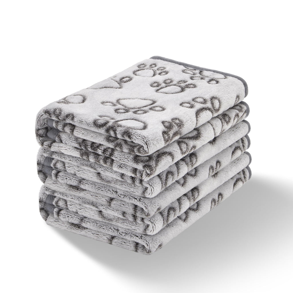 Stuffed 3 Pcs Soft Dog Blankets for Small Dogs, Washable Puppy Blanket for Cat Kitten Essentials, 24 * 16 Inches, Grey Cute Paw Print