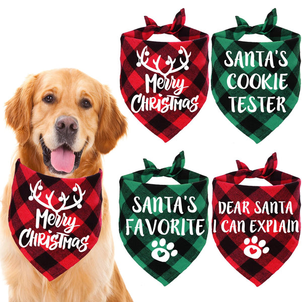 STMK 4 Pack Christmas Dog Bandanas, Holiday Dog Christmas Bandana Scarf for Medium Large Dogs (Large)