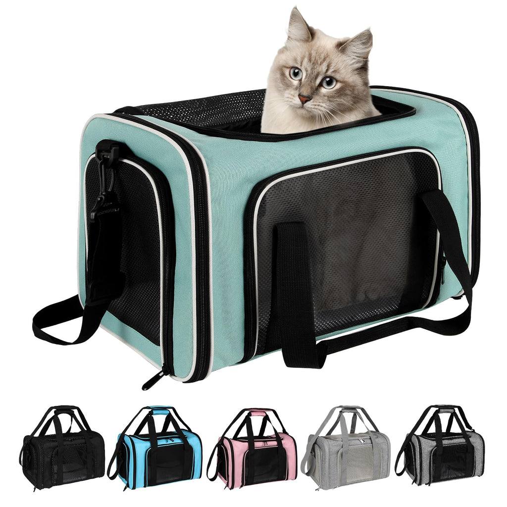 Cat, Dog Carrier for Small Medium Pet Carriers Up to15Lbs, Cat Carrier Soft- Sided Puppy Cat Bag Portable Foldable Airline Approved Carrier Travel (Green 18 * 11 * 11)