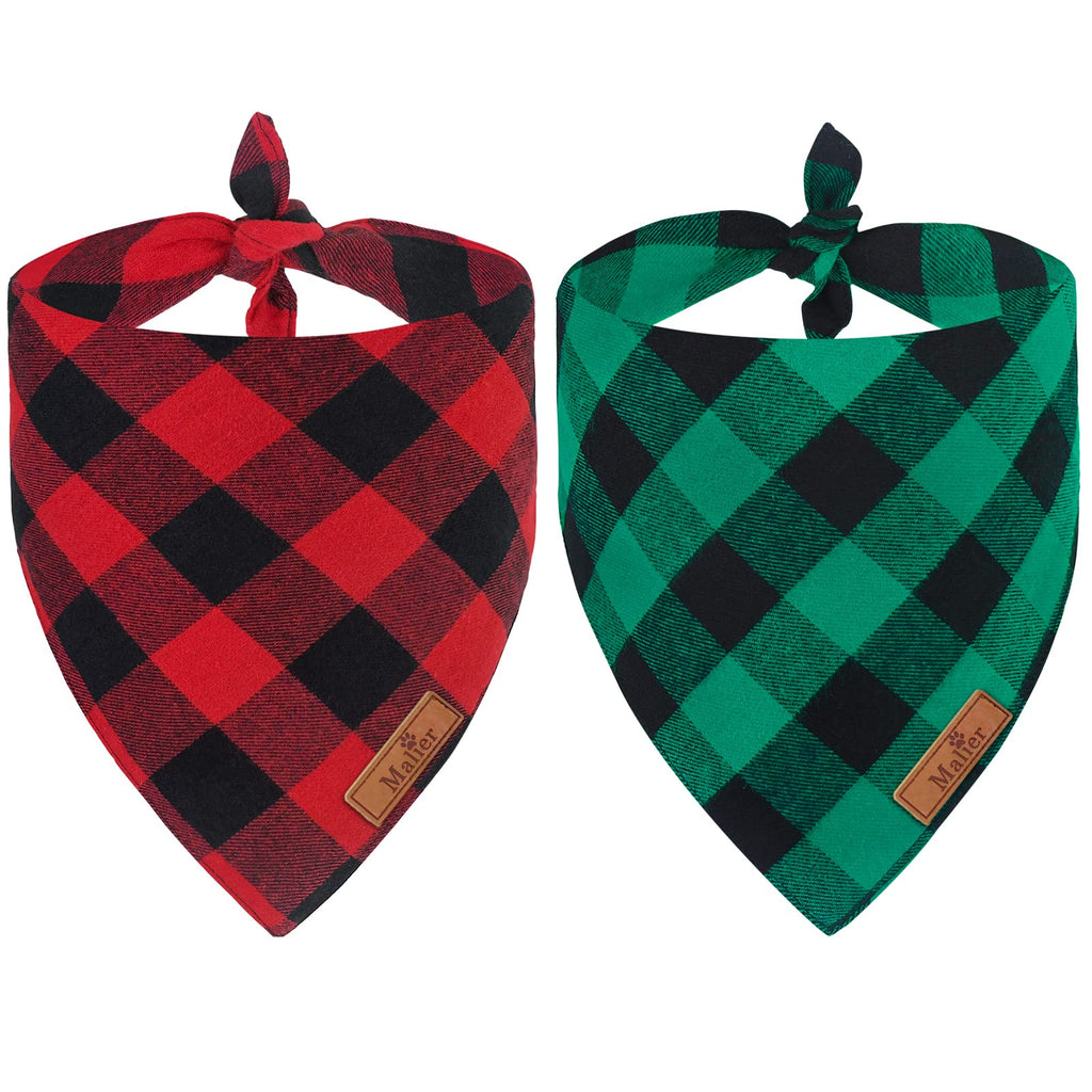 Malier 2 Pack Christmas Dog Bandanas, Classic Buffalo Red Plaid Dog Bandana for Girl and Boy, Pet Scarf Bibs Pet Costume Outfit Accessories for Small and Extra Large Dogs Pets (Large)