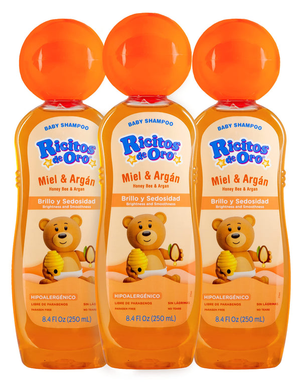 Ricitos de Oro Honey Bee Shampoo Baby Cleansing Shampoo Rattle Cap ParabenFree Product for Baby’s Delicate Hair Hypoallergenic 3-Pack of 8.4 FL Oz Each, 3 Bottles