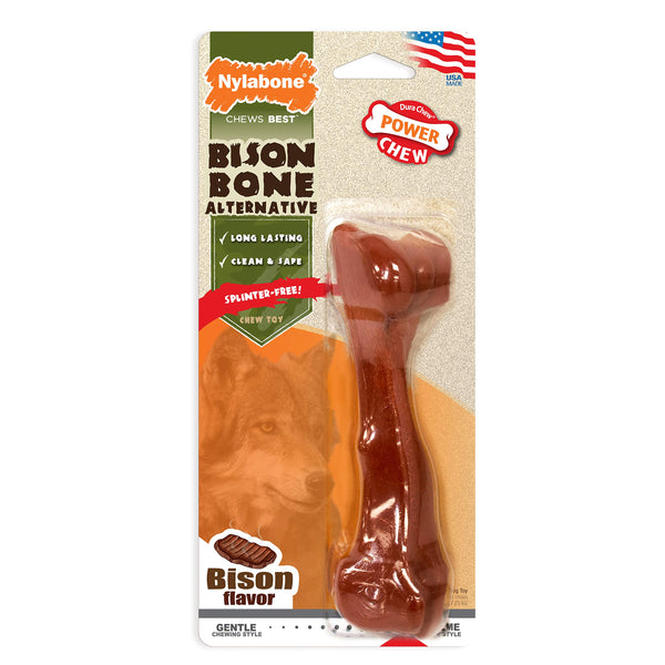 Nylabone Power Chew Bison Bone Alternative Nylon Chew Toy for Dogs, Dog Toys for Aggressive Chewers, Bison Flavor, Large/Giant (1 Count)