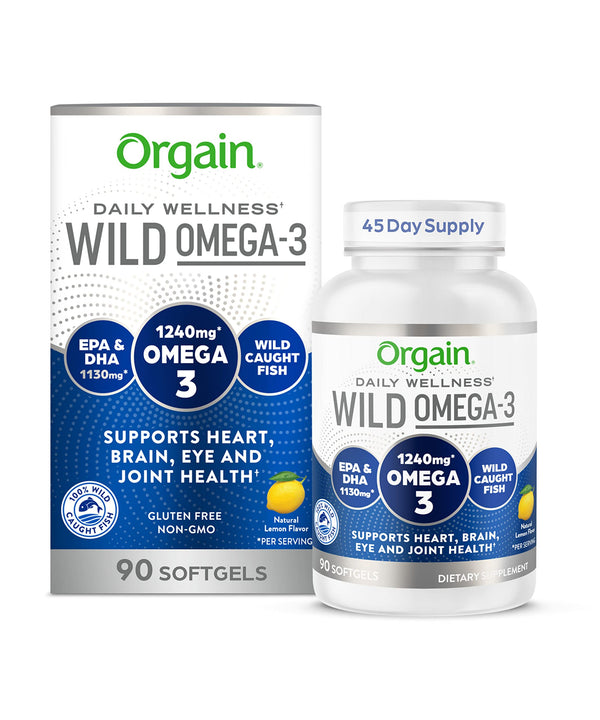 Orgain Fish Oil Omega 3 Supplement 1240mg, EPA & DHA 1130mg, Supports Joint, Eye, Brain & Heart Health, No Mercury or Toxins, Sustainably Sourced from Wild-Caught Fish - 90 Softgels, 45 Day Supply