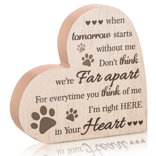 Maitys Pet Memorial Gifts Bereavement Remembrance Gifts for Loss of Dog Cat Sympathy Condolence Gifts Heart Shaped Wood Sign When Tomorrow Starts Without Me Wooden Plaque for Table Desk Decor (Khaki)