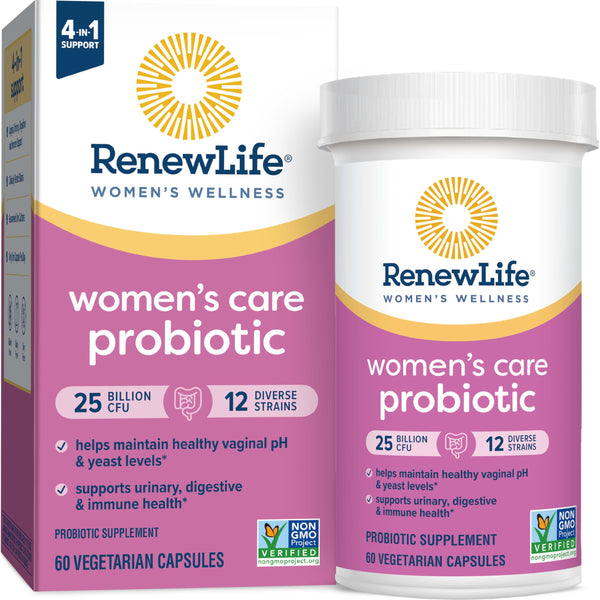 Renew Life Women's Probiotic Capsules, Supports pH Balance for Women, Vaginal, Urinary, Digestive and Immune Health, L. Rhamnosus GG, Dairy, Soy and Gluten-Free, 25 Billion CFU - 60 Ct