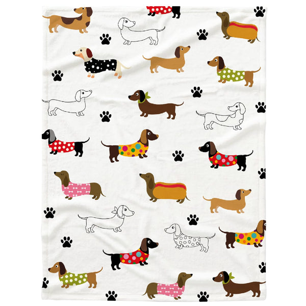 Dachshund Dog Blanket,Personalized Puppy Blanket,Pet Gift for Dog Lovers Mom Dad Cute Dog Paw Prints Soft Flannel Throw Blanket for Bed Sofa Travel Extra Small 40"x30" for Pet