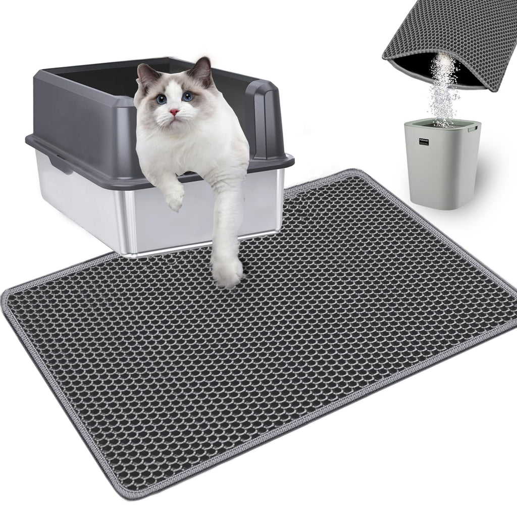 Xuanyaente Cat Litter Mat [Upgraded Version] Double Layer Litter Trapping Mat Kitty Litter Box Mat 23.4x14.7 inch Water Proof Honeycomb Cat Litter Catching Mat