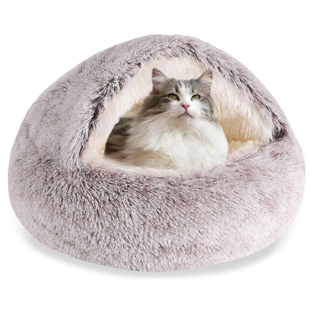 HYQ Small Dog Bed, Cat Beds for Indoor Cats Washable, Cozy Cat Cave Bed, Non-Slip Cat Beds, Calming Dog Bed with Hooded Cover, Dog Bed with Cover for Small Medium Pets (Coffee, 20×20 Inch)