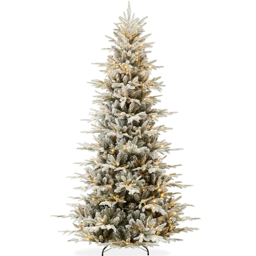 Best Choice Products Lighted Aspen Christmas Tree, 6ft Flocked Artifical Noble Fir, Pre-Lit White & Multicolored LED Lights Premium Holiday Décor - Green