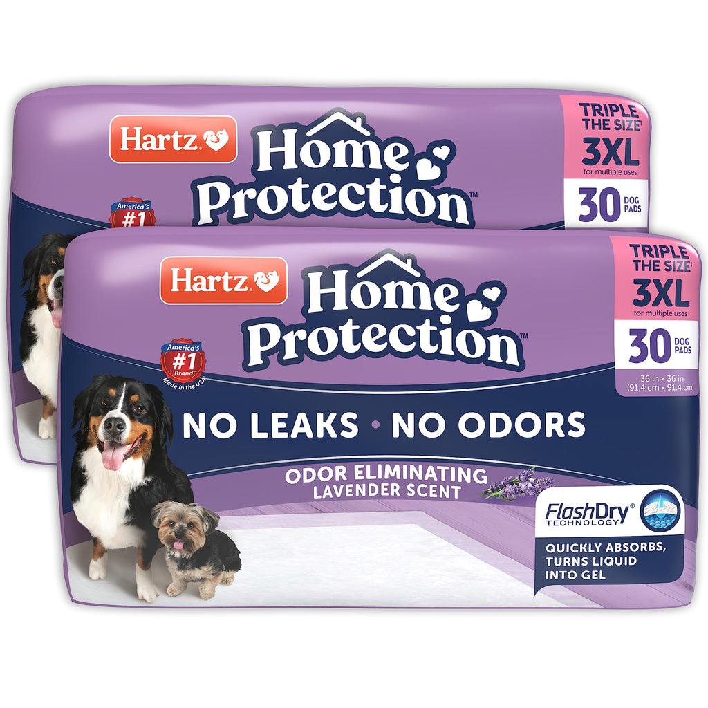 Hartz Home Protection Lavender Scented Dog Pads, 3XL 60 Count, Super Absorbent & Won't Leak, Odor Eliminating