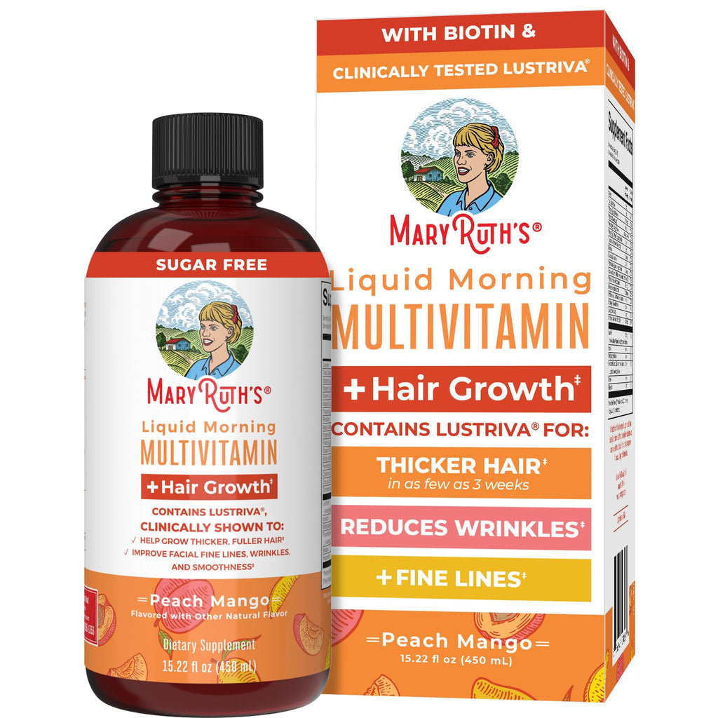MaryRuth Organics Liquid Multivitamin+Hair Growth | Biotin 10000mcg | Lustriva Hair Growth Supplement | Clinically Tested in Women for Thicker Hair&Facial Wrinkle | Skin Care | Ages 18+ | 15.22 Fl Oz