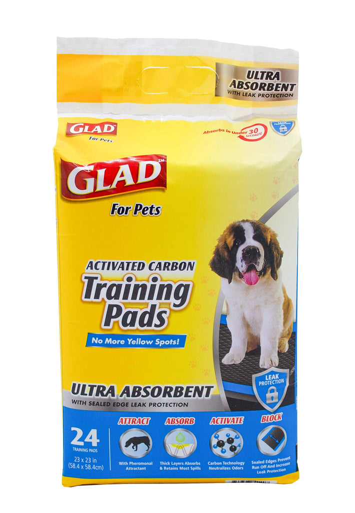 Glad for Pets Heavy Duty Ultra-Absorbent Activated Charcoal Puppy Pads with Leak-Proof Edges | Pee Pads for Dogs | Perfect for Training New Puppies, Black, 24 Count