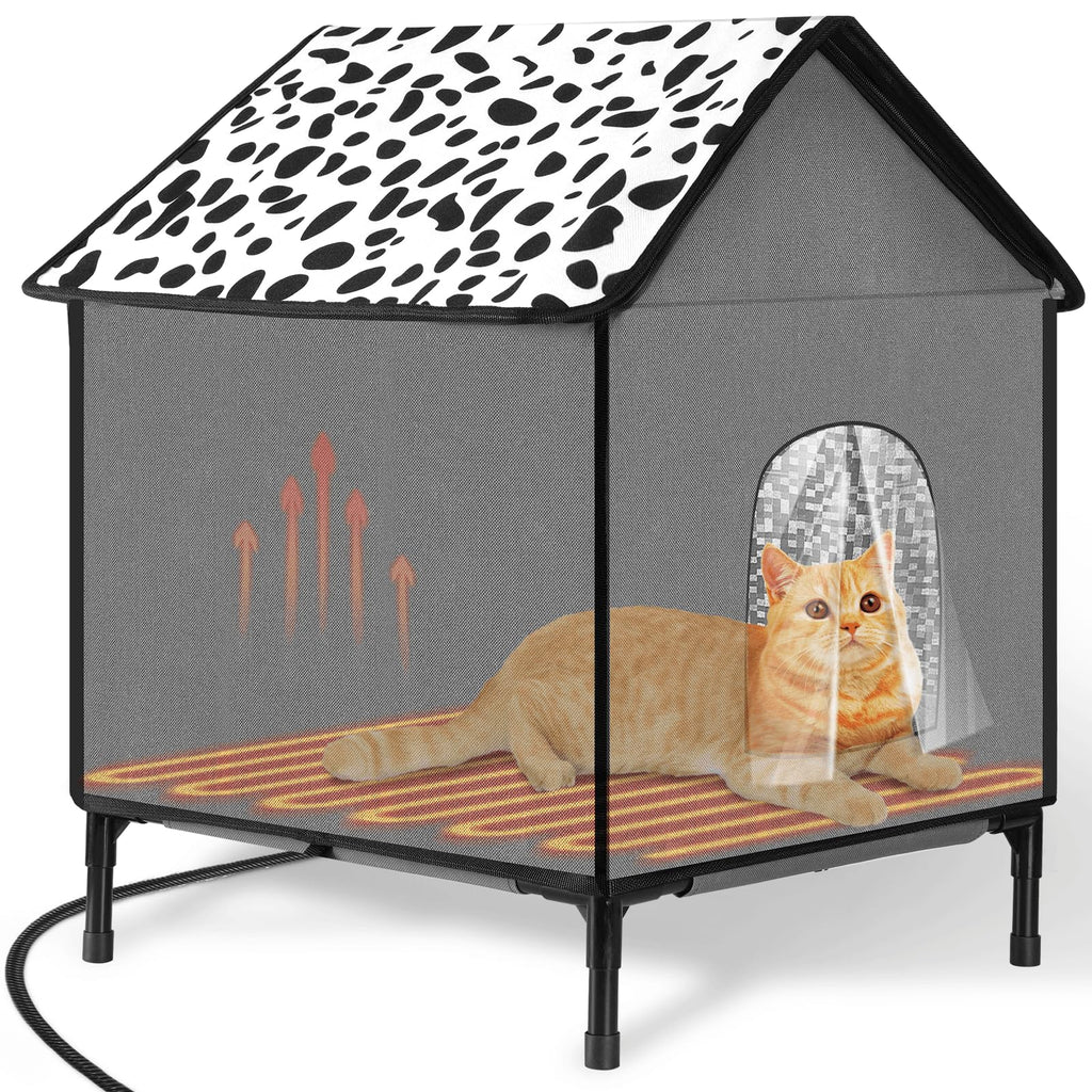 Heated Cat House for Outdoor Cats in Winter, Weatherproof Insulated Outside Cat House with Heating Pad, Warm Home for Barn Feral Stray Indoor/Outdoor Cat with Waterproof Elevated Base