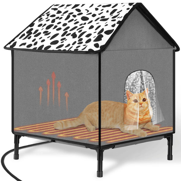 Heated Cat House for Outdoor Cats in Winter, Weatherproof Insulated Outside Cat House with Heating Pad, Warm Home for Barn Feral Stray Indoor/Outdoor Cat with Waterproof Elevated Base