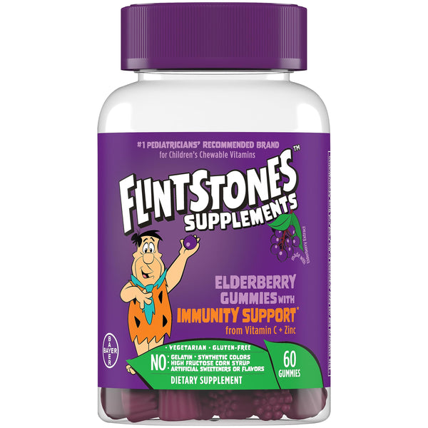 Flintstones Vitamins Elderberry Gummies for Kids with Immunity Support from Vitamin C & Zinc, Immune Support Gummies, Multivitamin for Kids, Gluten Free, 60 Count