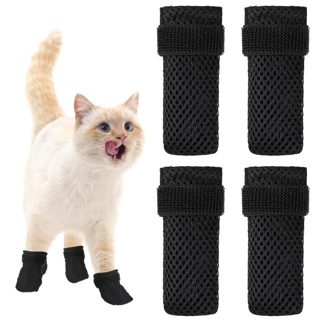 4 Packs Anti Scratch Cat Boots, Adjustable Cat Claw Protectors Covers, Black Breathable Mesh Cats Mittens Foot Covers for Indoor Cats Pet Bathing Cutting Nails