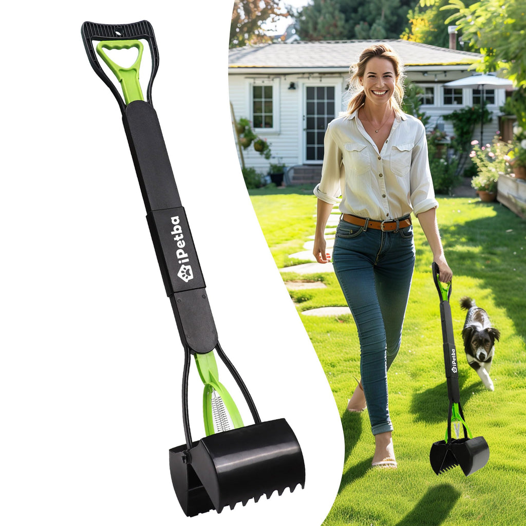 IPETBA 32" Pooper Scooper for Large Dogs Long Handle No Bending Foldable | Heavy Duty Pet Poop Picker Upper Dog Poop Scooper for Yard Gravel Dirt Grass