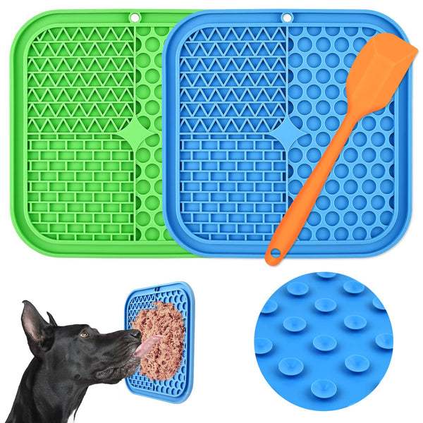 CIICII Lick Mat for Dogs & Cats, Dog Lick Mat with Suction Cups (Green Dog Licking Mat + Blue Dog Lick Pad + Orange Spatula) Silicone Slow Feeder Mat for Dog Treats, Peanut Butter, Yogurt & Cat Food