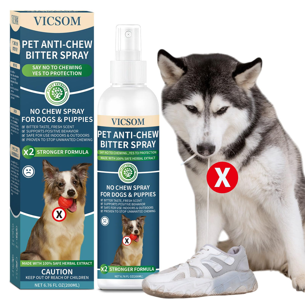 No Chew Spray For Dogs 6.76 fl oz Bitter Apple Spray For Dogs Stop Chewing Furniture, Shoes, Prevent Licking Bandages, No Alcohol & Trace, Safe Dog Training & Behavior Aids Spray, Indoor & Outdoor Use