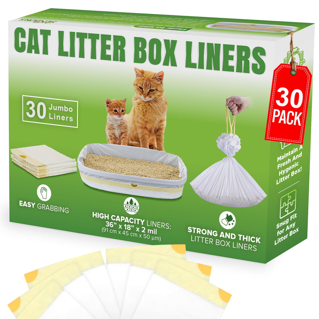 Cat Litter Box Liners - 30 Extra Large Strong & Thick Litter Liners For Mess-Free Cleanup - Jumbo Size - Conveniently Folded No More Tearing - Scratch-Resistant - Enjoy A Fresh Hygienic Environment