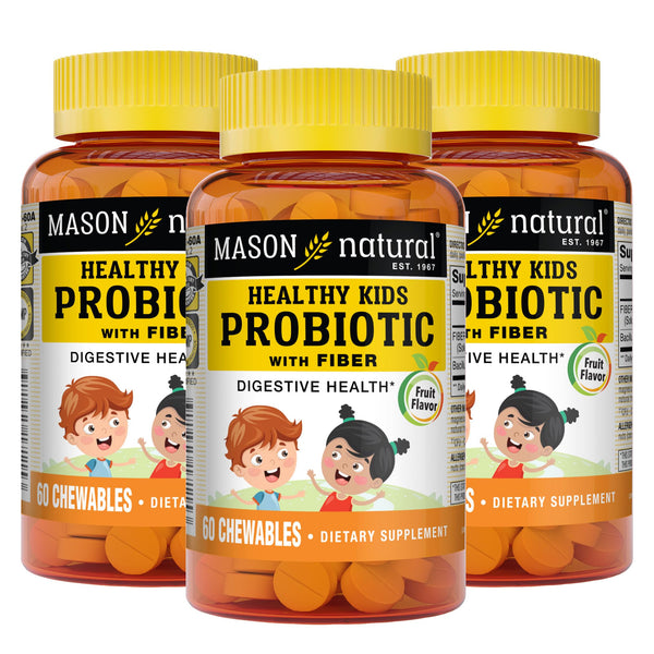 MASON NATURAL Healthy Kids Probiotic with Fiber - Healthy Digestive Function, Improved Gut Health, 60 Chewables (Pack of 3)