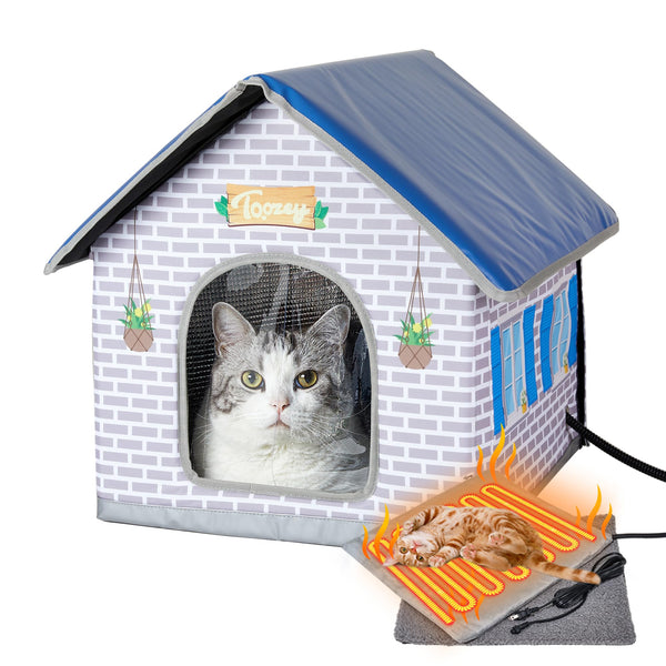 Toozey Heated Outdoor Cat House with Insulated Aluminum, 100% Waterproof Weatherproof with 2 Mat, Sturdy Safe Large Feral Shelter for Winter Indoor Outside with Thermostatic Pet Heating Pad, (Blue, M)