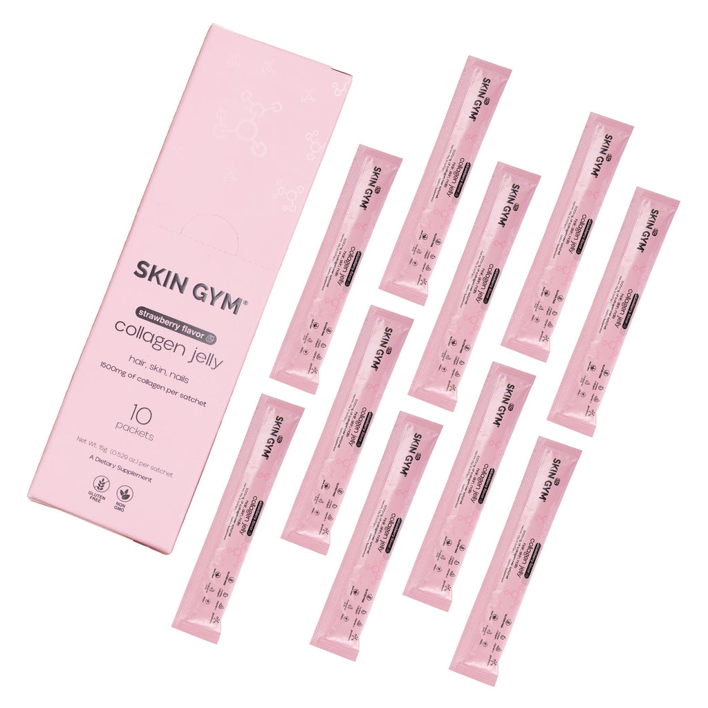 Skin Gym Collagen Jelly 10-Pack, Marine Collagen, Vitamin C & Hyaluronic Acid, Daily Beauty Supplement for Hair, Skin & Nails, Strawberry Flavor, 10 Pack