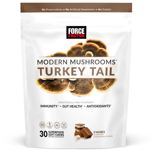 FORCE FACTOR Modern Mushrooms Soft Chews, Turkey Tail Mushroom Supplement to Support Immunity, Digestive Health, and Vitality, Antioxidants Supplement, Delicious S’Mores Flavor, 30 Soft Chews