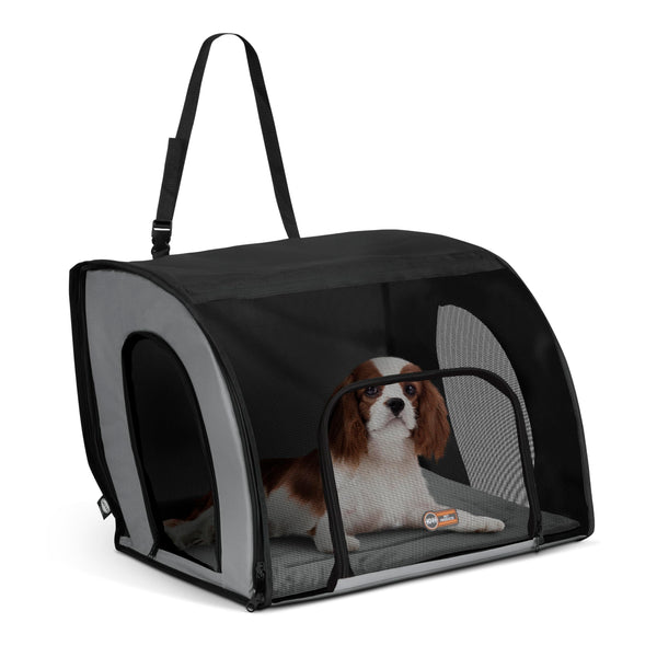 K&H Pet Products Enclosed Dog Car Seat, Travel Safety Carrier for Pets, Dog Travel Car Seat, Soft-Sided Covered Cat Carrier, Washable Pad, Multiple Entrances, Mesh Windows - Medium 24 X 19 X 17in