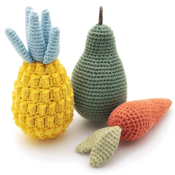 Nina Woof Organic Cotton Squeaky Dog Toys Fruits & Veggies Dog Toy Pack - Handmade Knit Dog Accessories, for Small Medium Dogs, Puppy Essentials and Puppy Toys Perfect Dog Gift
