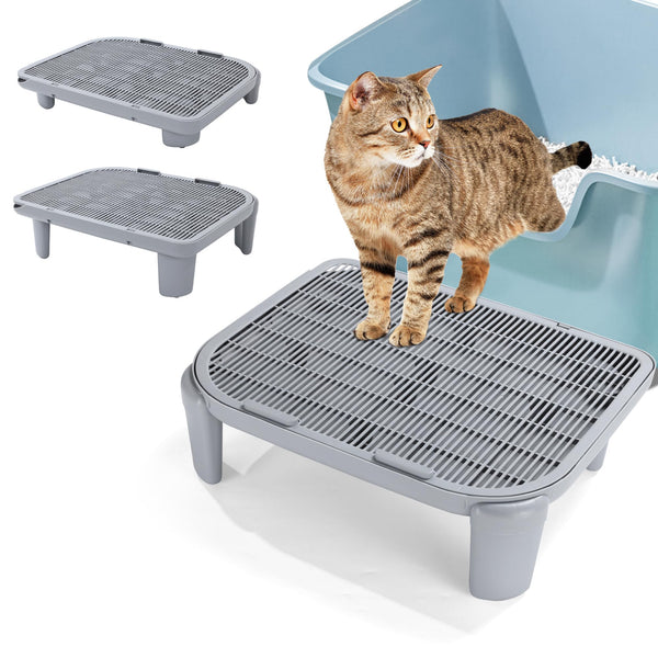 BALAPET Adjustable Cat Ramp for Litter Box Elevated Cat Litter Ramp for Cat Litter Boxes Double Layered Litter Trapper with Filter Function Cat Steps Suitable for Small & Elderly Cats Easy-Clean(Grey)