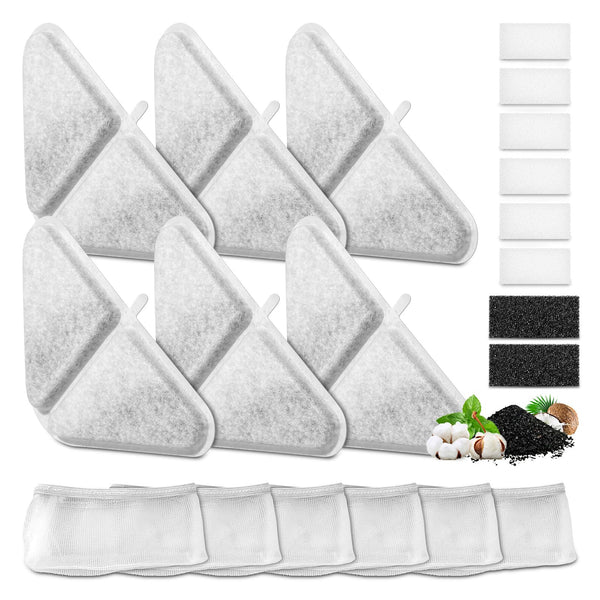 6 Pack Replacement Filters for 230oz Dog Water Fountain, Water Fountain Filter Replacement for 5 Layers Filtration System 7L Pet Fountain, 6 Filters+ 8 Sponges+6 Mesh Bags for 1.8GAL Dog Water Bowl