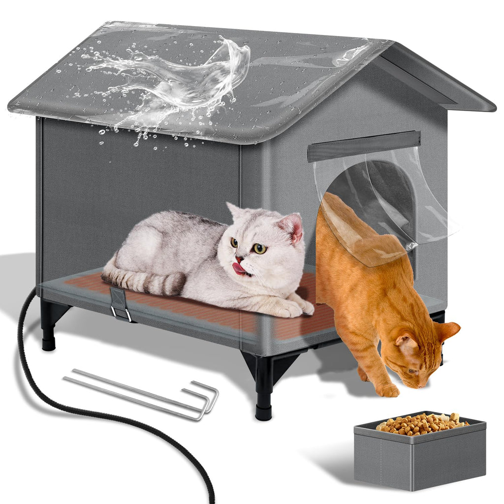 Esnendir Large Heated Cat Shelter for Outside Winter, Foldable with Heating Pad | Weatherproof Outdoor Cat House | Insulated Collapsible Home for Stray Barn
