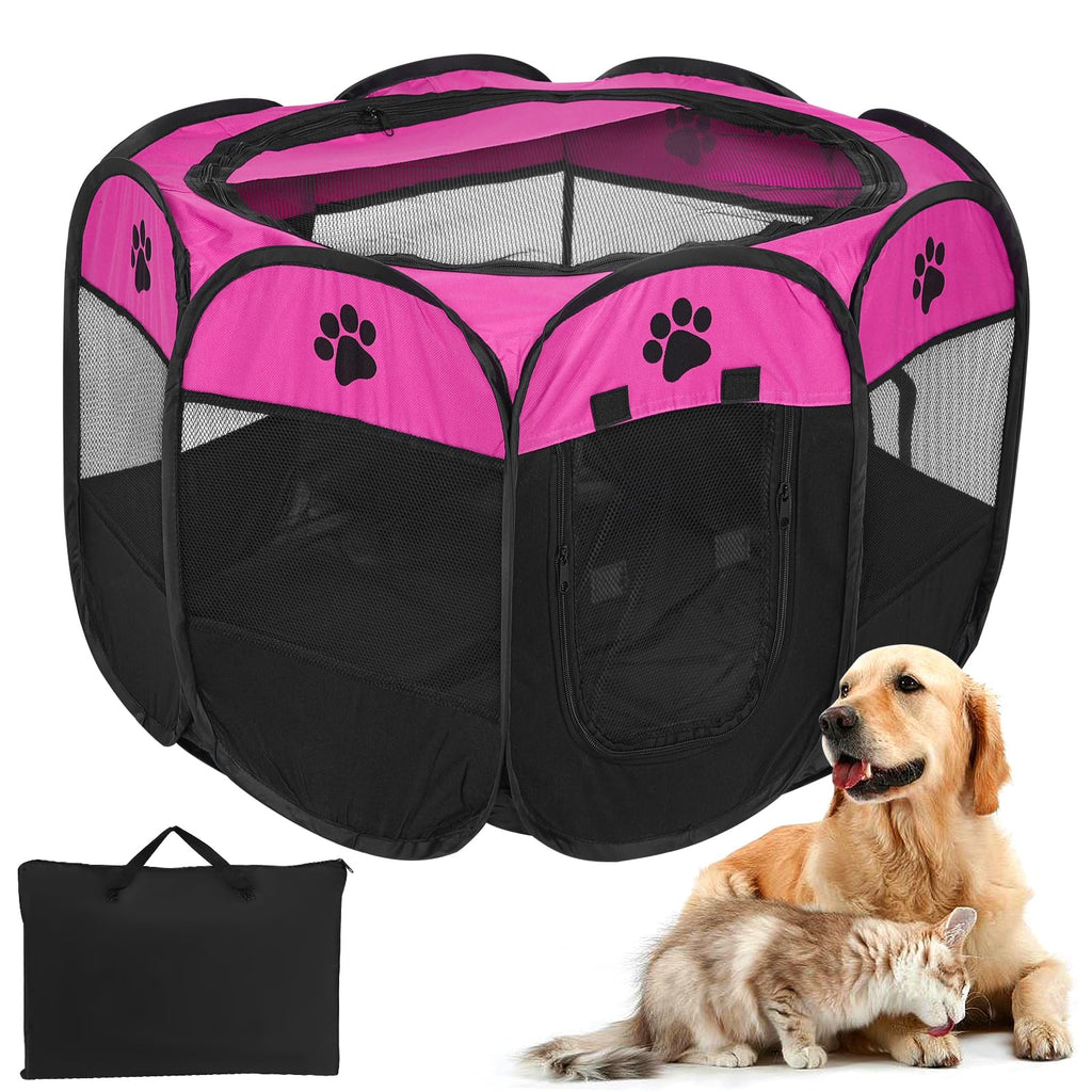 TIYOLAT Pet playpen, Cat Playpen, Dog Playpen Foldable Tent 8-Panel Mesh Cover Design Soft Oxford Playpen Kennel for Indoor/Outdoor Dog Cat Rabbit (S(28.5" x 28.5" x 16"), Pink)