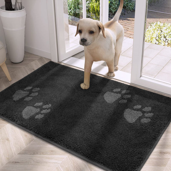 PURRUGS Dirt Trapper Door Mat 20" x 31.5", Non-Skid/Slip Machine Washable Microfiber Entrance Rug, Shoes Scraper, Dog Doormat, Super Absorbent Floor Mat for Muddy Wet Shoes and Paws, Charcoal