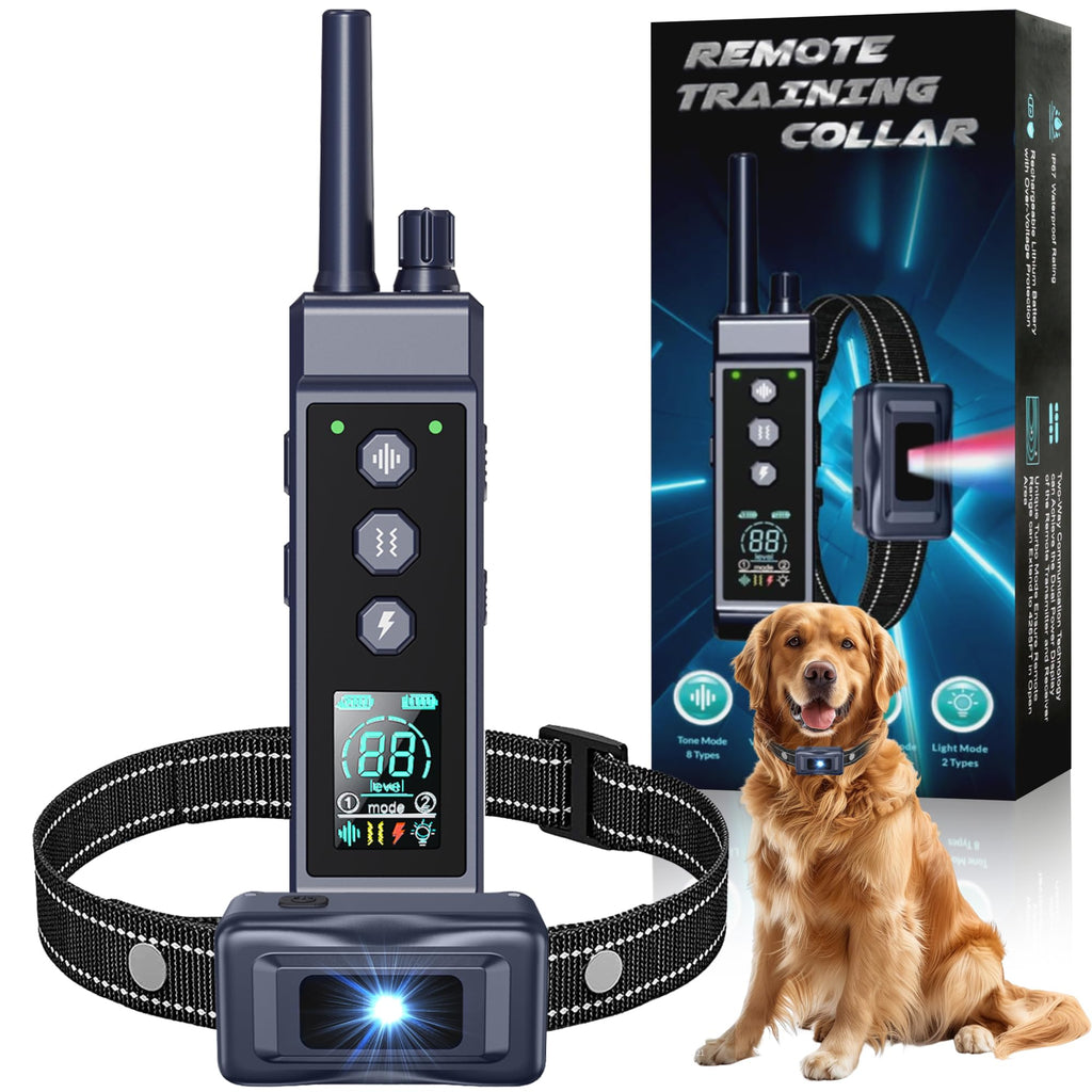 Shock Collar for Dogs - 4265ft Waterproof Training Collar with Flashing Light for Small Medium Large Dogs with Rechargeable Remote, Beep (1-8), Vibration(1-16), Safe Shock(1-99) (Black)