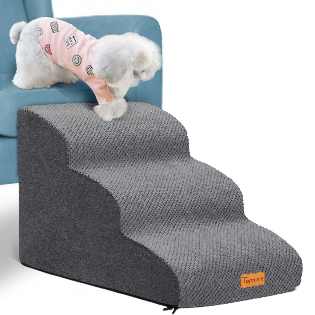 Topmart 3 Tiers Foam Dog Ramps/Steps,Non-Slip Pet Steps,Extra Wide Deep Dog Stairs,High Density Foam Pet Stairs/Ladder,Best for Older Dogs,Cats,Small Pets