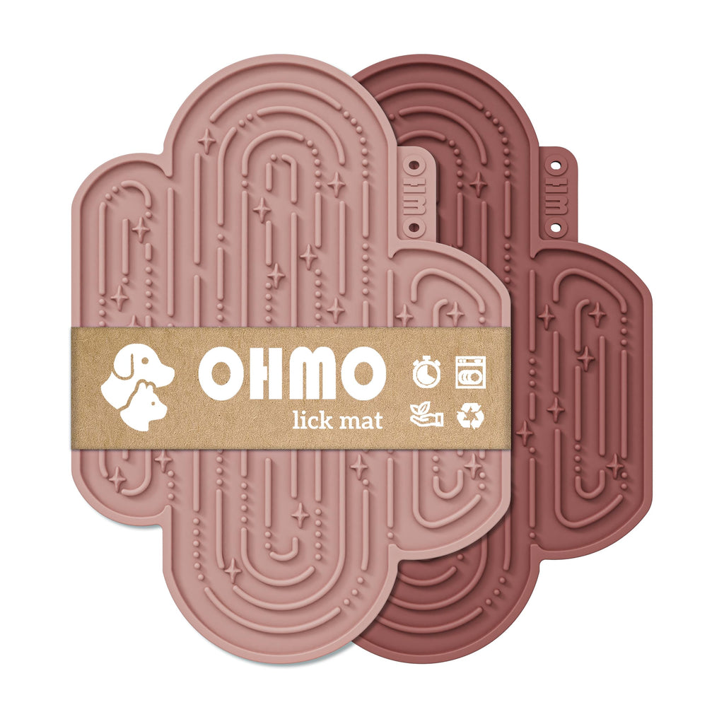 OHMO-Cactus Lick Mat for Dogs and Cats(2 Pack) Easy to Clean Pet Slow Feeder with Suction Cups, Licking Pad for Anxiety Relief and Boredom Reduction(Coral&Mars)